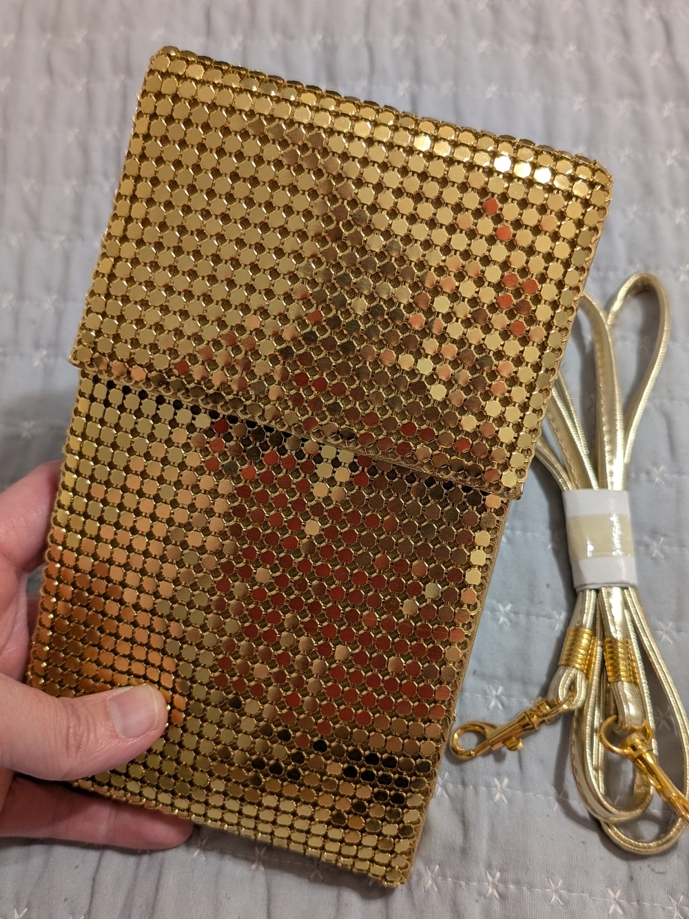 ✨ Vintage Gold Metal Mesh Convertible Tri-Fold Wallet / Crossbody Clutch ✨